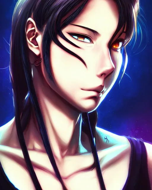 Image similar to a portrait of revy from black lagoon manga, symmetrical eyes, symmetrical face, art by lois van baarle and loish and ross tran and rossdraws and sam yang and samdoesarts and artgerm, digital art, highly detailed, intricate, sharp focus, trending on artstation hq, deviantart, unreal engine 5, 4 k uhd image