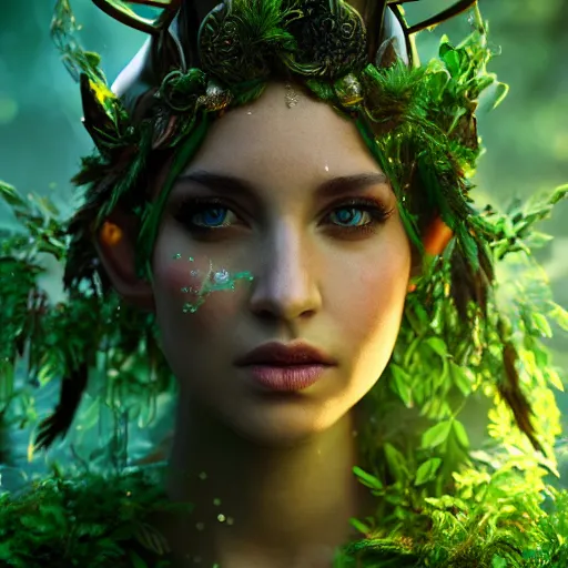 Prompt: portrait elf warrior in the forest, glowing, ornate and intricate green armour, jaw dropping beauty, glowing background lighting, green accent lighting, hyper detailed, fairy tale, 4 k octane render