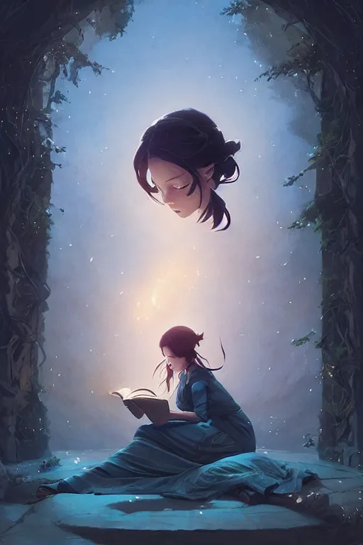 Image similar to highly detailed portrait of beautiful girl reading a book in avatar, dynamic pose, stephen bliss, unreal engine, fantasy art by greg rutkowski, loish, rhads, ferdinand knab, makoto shinkai and lois van baarle, ilya kuvshinov, rossdraws, tom bagshaw, global illumination, radiant light, detailed and intricate environment