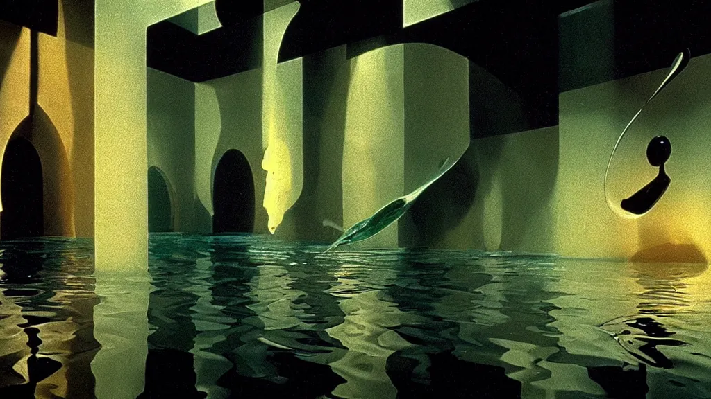 Image similar to water caustics, film still from the movie directed by denis villeneuve and david cronenberg with art direction by salvador dali and dr. seuss