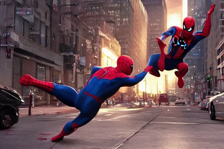Image similar to Spider-Man vs venom live action fight scene by Emmanuel Lubezki