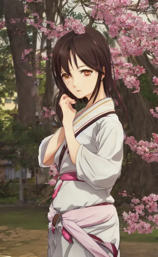 Prompt: anime style, gta 5, portrait of girl, yukata clothing, sakura tree in background, brown short hair, hair down, symmetrical facial features, from arknights, hyper realistic, happy eyes, extreme detail, 4 k drawing, safebooru, realistic lighting, by alphonse mucha, greg rutkowski, sharp focus, backlit