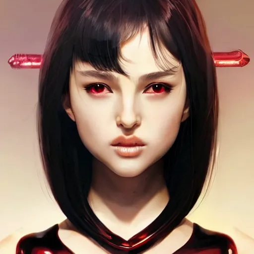 Image similar to a beautiful young japanese natalie portman alluring model in crop top, wearing a demonic latex mask that looks like an attractive succubus by guweiz and wlop and ilya kuvshinov and artgerm symmetrical eyes, aesthetic, gorgeous, stunning, attractive, artstation, deviantart, pinterest, digital art