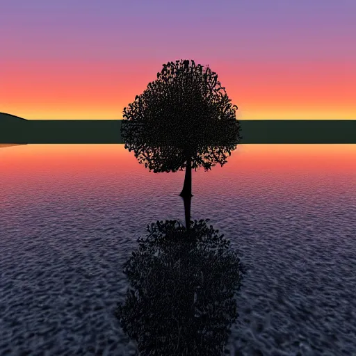 Image similar to a tree in a river, sunset, low poly