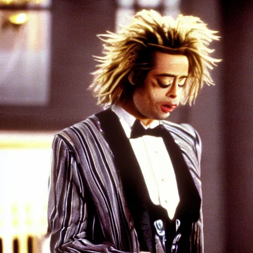 Prompt: brad pitt as beetlejuice, 1 9 8 8, movie still, hd, stunning