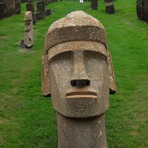 Image similar to anime girl with easter island head as a head