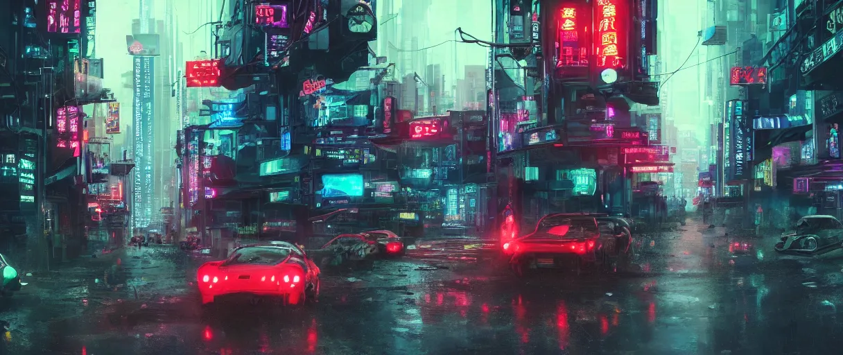 Prompt: a cinematic movie scene, 1 8 mm wide shot, street view of a cyberpunk asian city with english and tagalog neon signs by ridley scott and denis villeneuve, futuristic vehicles, futurisic people, techno noir, dark, rain, volumetric lighting, hyper detailed, digital art, trending in artstation, cinematic lighting, studio quality,