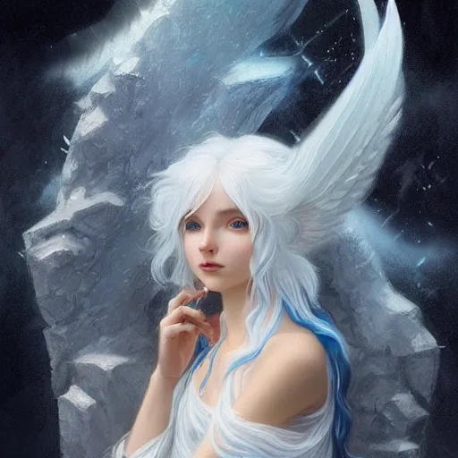 Prompt: portrait of mighty baby harp seal god, white hair, soft hair, d & d, powerful, ice and glaciers, arctic, fantasy, intricate, elegant, highly detailed, digital painting, artstation, concept art, smooth, sharp focus, illustration, art by artgerm and greg rutkowski and alphonse mucha