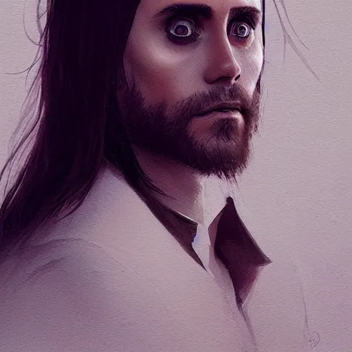 Image similar to “ portrait of jared leto by greg rutkowski, young, attractive, highly detailed portrait, scifi, digital painting, artstation, concept art, smooth, sharp foccus ilustration, artstation hq ”