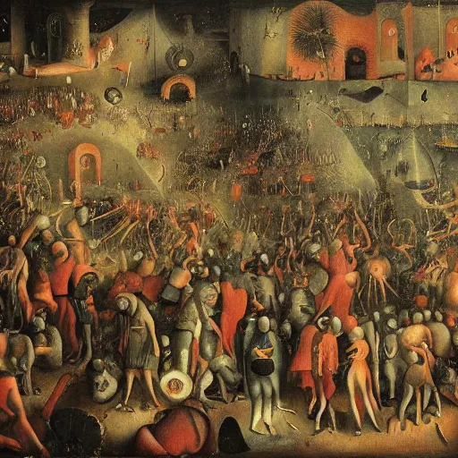 Prompt: a rave party painted by bosch.