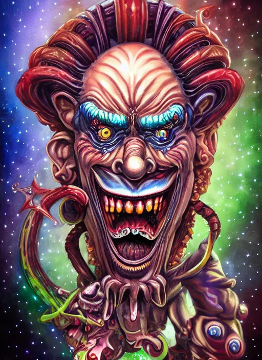 Prompt: ornate detailed, airbrushed demon space clown