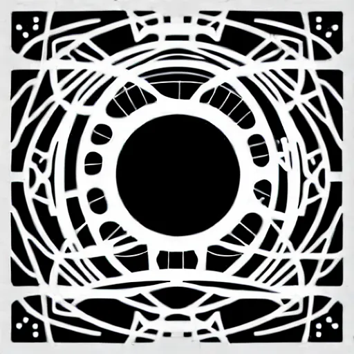 Image similar to black and white sci fi luxury themed svg vector art panel for cnc plasma, laser, stencil, unique art nouveau deco hole through circuit cedar tree design