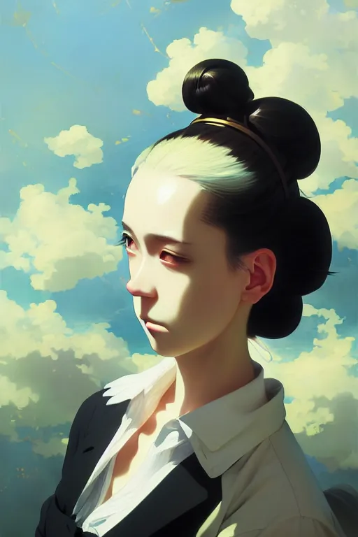 Image similar to baroque oil painting of key visual portrait concept art of rich anime capitalist girl, brutalist, dark fantasy, rule of thirds golden ratio, fake detail, trending pixiv fanbox, acrylic palette knife, style of makoto shinkai studio ghibli genshin impact jamie wyeth james gilleard greg rutkowski chiho aoshima