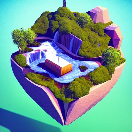 Prompt: manhattan on a floating island in the sky, low poly art, isometric art, 3d render, ray tracing, waterfall, high detail, artstation, concept art, behance, smooth, sharp focus, ethereal lighting