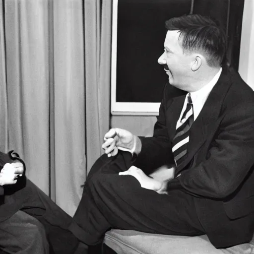 Prompt: jimmy fallon interviewing adolf hitler