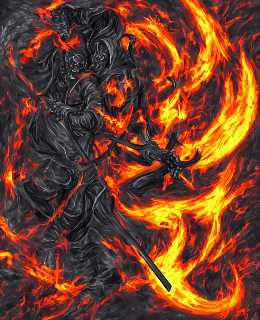 Prompt: a grim reaper holding a scythe in the style of Tekken 3, colorful, no antialiasing