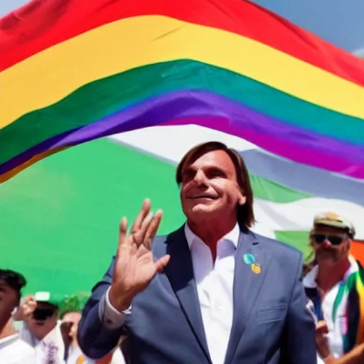 Image similar to photograph of president jair bolsonaro waving a rainbow flag at a pride parade