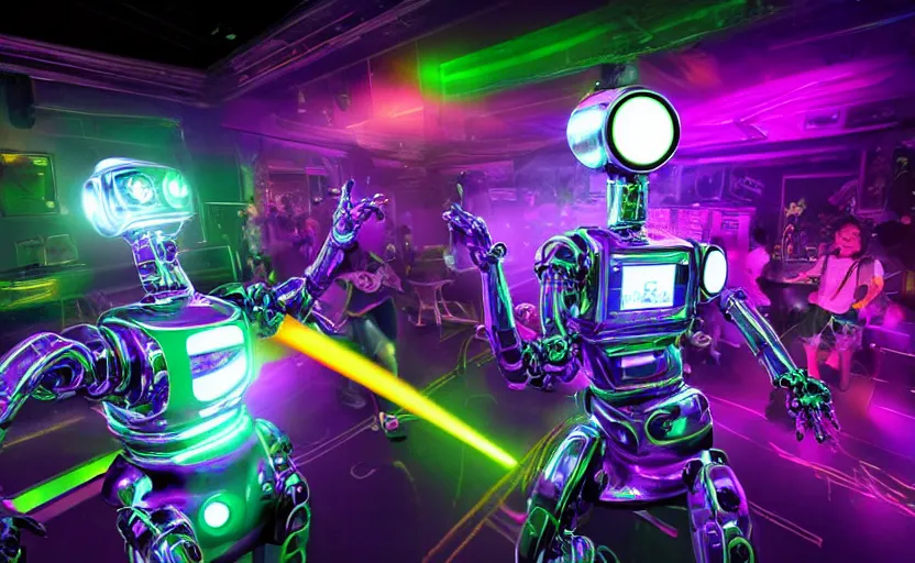 Prompt: robodad dad's cybercore disco rave, highly detailed, extremely high quality, hd, 4 k, 8 k, professional photographer, 4 0 mp, lifelike, top - rated, award winning, cinematic, realistic, detailed lighting, detailed shadows, sharp, no blur, edited, corrected, trending