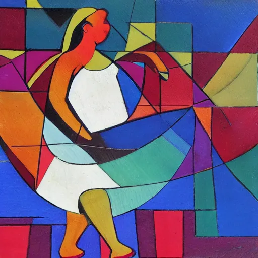 Prompt: fat latin woman dancing, brilliant sunset, cubism, texture, no collage, no pastels