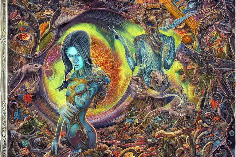 Prompt: photorealistic the book fo revelations by pedro correa, android jones, alex grey, chris dyer, and aaron brooks
