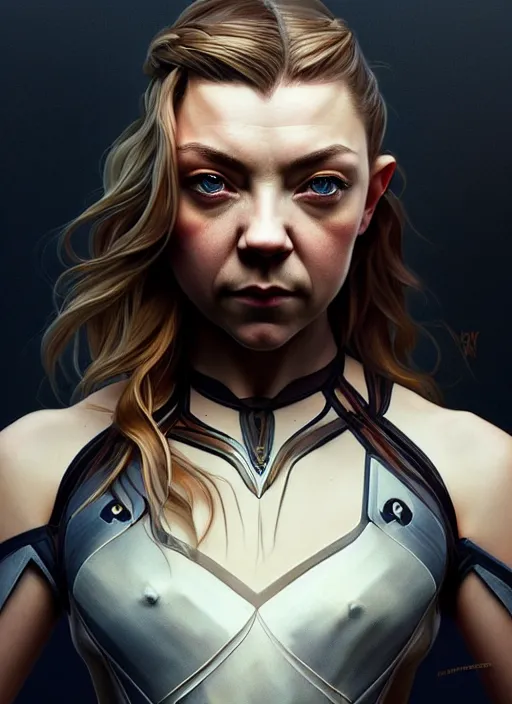 Prompt: asymmetrical portrait of natalie dormer, machine face, intricate, elegant, highly detailed, digital painting, artstation, concept art, smooth, sharp focus, illustration, art by artgerm and greg rutkowski and alphonse mucha, horizon zero dawn 8 k, tim burton