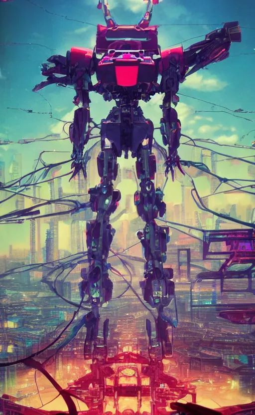 Image similar to movie poster of < 3 d huge mecha > with a < full mechanical guitar >, in the style of < neon genesis evangelion >, 3 d anime, arcane style, retropunk, steampunk, high resolution, 4 k, retrofuturism, by ghibli and < simon stalenhag >
