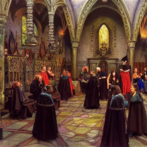 Image similar to witchcraft seminar at a university, by donato giancola and berthold woltze.