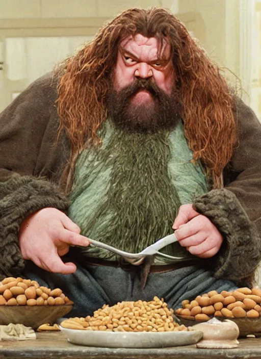 Prompt: PS1 Hagrid messily eating beans