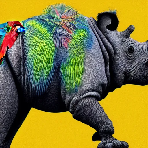 Image similar to cross between parrot and rhinoceros, digital art, drawing by RAOUL DELEO