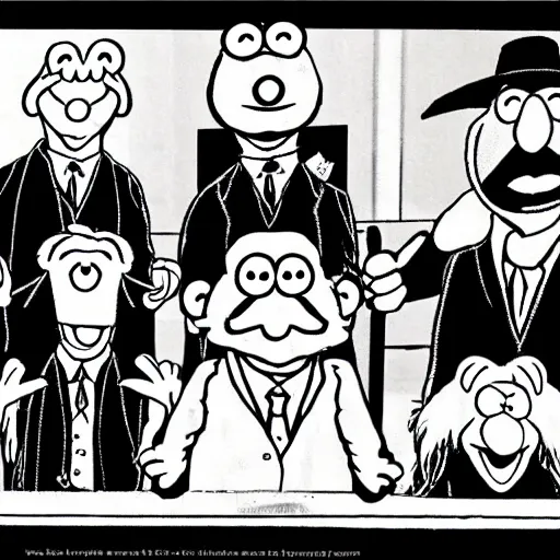 Image similar to muppets on nuremberg trial