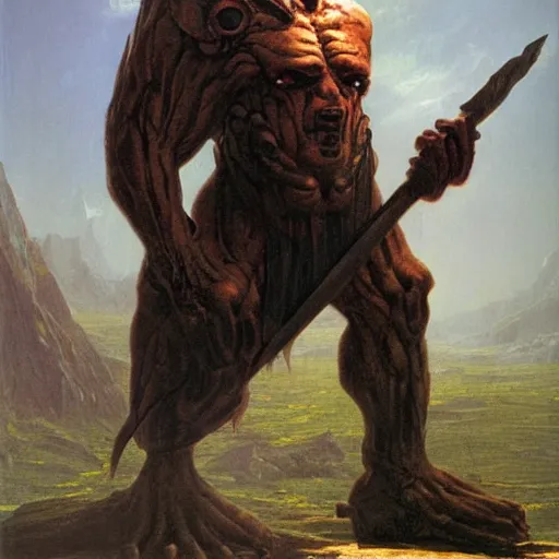 Image similar to an orc, portrait, by thomas cole and wayne barlowe,