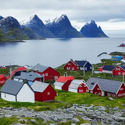 Image similar to Lofoten, Norway 1800s the start of Norwegian fishing village, Real Event, Historical Event, Realistic,