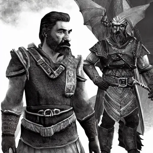 Image similar to Photo of Joseph Stalin friendship with dragon from Skyrim ,