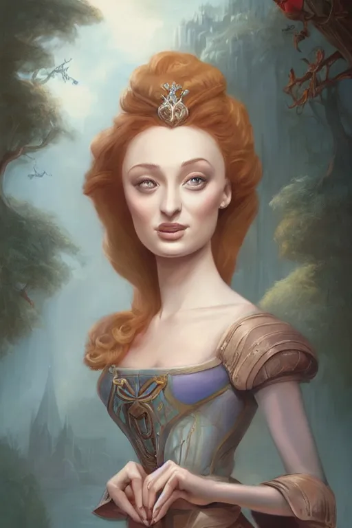 Prompt: beautiful hq matte painting portrait of sophie turner as cinderella by peter mohrbacher, greg rutowski