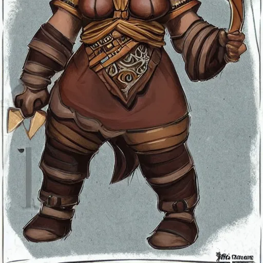 Image similar to Dungeons and dragons character art of a dwarf woman with dark skin and a battleaxe