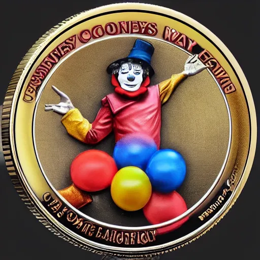 Prompt: The money of clowns coin, photo realistic, highly-detailed, award-winning