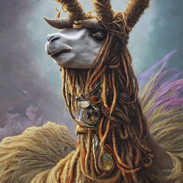 Prompt: llama with dreadlocks, by mandy jurgens, ernst haeckel, james jean