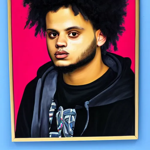 Image similar to a portrait painting of smokepurpp by giovanni bellini