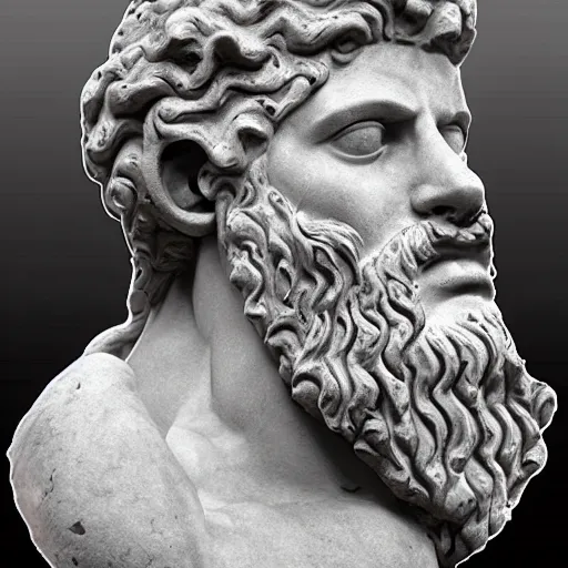 Image similar to roman sculpture of zeus singing karaoke