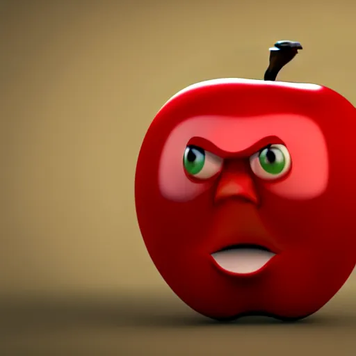 Image similar to an apple with an angry face, disney render, render engine 5, realistic