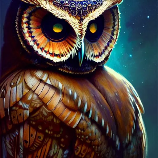 Image similar to a ultradetailed beautiful concept art of a an intricate wooden mask of an owl painted with beautiful colors, but the mask seems to hide some dark secret, concept art, high resolution 4 k, by tom bagshaw, greg rutkowski, charli bowater and artgeem