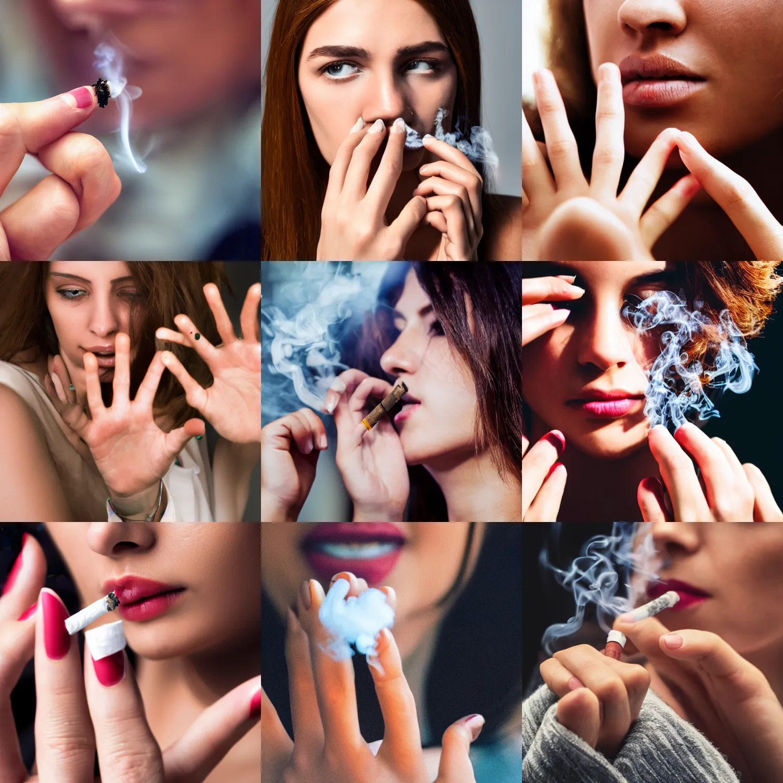 Prompt: close-up photo of Smoking women one hand, 4k