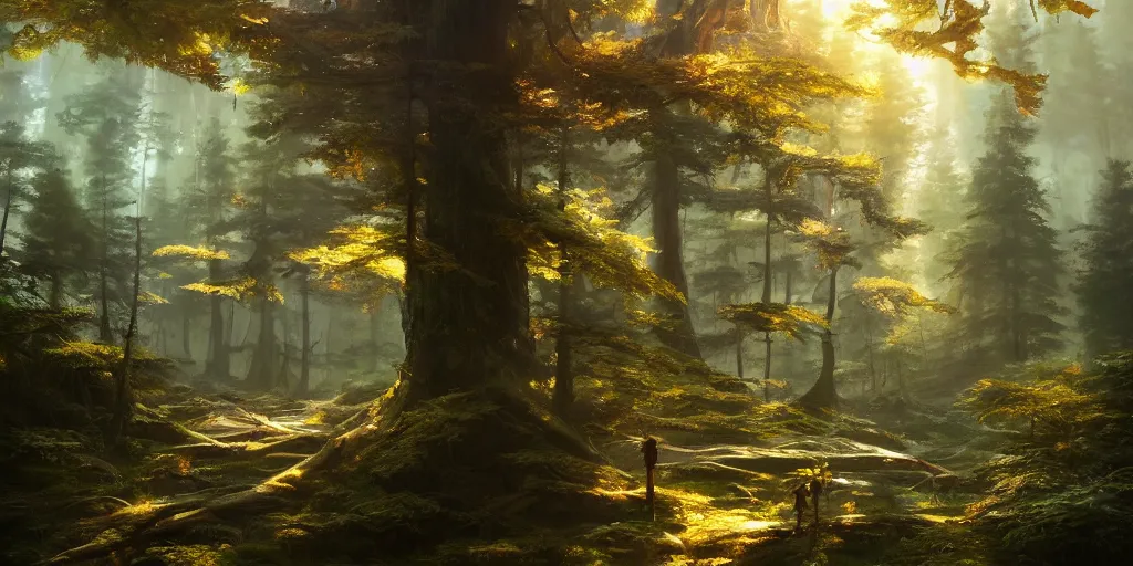 Image similar to a forest, highly detailed oil painting, Jessica Rossier, Studio Ghibli, Bruce Pennington, digital art, octane render, beautiful composition, trending on artstation, masterpiece