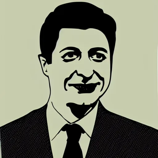 Image similar to zelenskiy, president. face like in his photographs. intricate sticker design by andy warhol