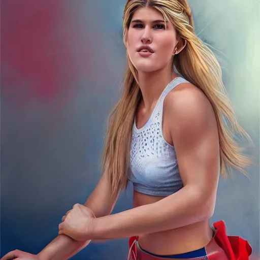 Image similar to eugenie bouchard in the style of stefan kostic, realistic, full body, sharp focus, 8 k high definition, insanely detailed, intricate, elegant, art by stanley lau and artgerm