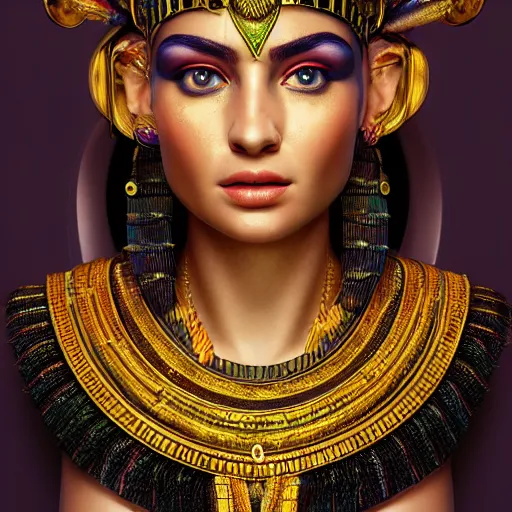 Prompt: hyperdetailed image of Cleopatra, rich deep colors, masterpiece, very coherent symmetrical artwork, cinematic, hyper realism, high detail, octane render, unreal engine, 8k, Vibrant colors, Smooth gradients, High contrast, depth of field, full body character drawing, intricate detail