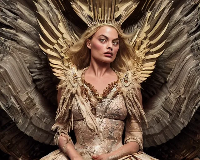 Image similar to Margot robbie as a goddess in heaven, Photography, Cinematic, Portrait, insanely detailed and intricate, hypermaximalist, elegant, ornate, hyper realistic, super detailed