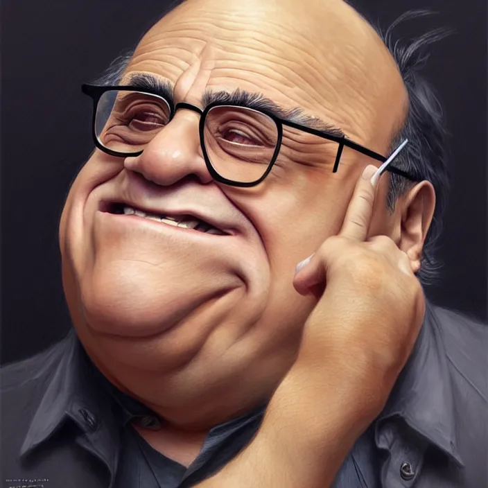 Prompt: danny devito and a blond man, elegant, real life skin, intricate artwork, high detailed, artstation, concept art, smooth, sharp focus, art by artgerm and greg rutkowski