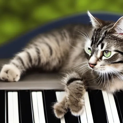 Prompt: photo of a cat playing a keyboard