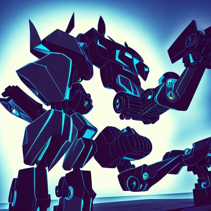 Prompt: evil mecha donkey is heroically looking into the camera blurry background 2 d digital vector art highly realistic highly detailed medium shot low angle dramatic lighting cinematic